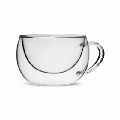 China GF-128S Tea Double Wall Glass Tea Cup With Handle for sale