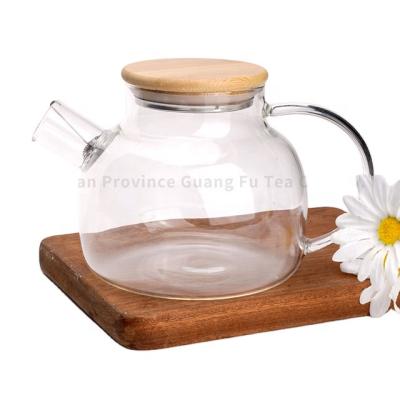 China 2022 Best Sustainable Price Glass Teapot Bamboo Top Easy To Clean 500ml 800ml 1000ml for sale