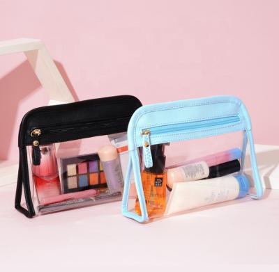 China Simple Custom Made Clear Transparent PVC Leather Cosmetic Bag Zipper Makeup Travel Cosmetic Bag for sale