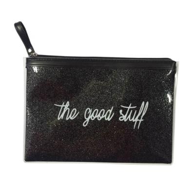 China Recyclable EVA Pouch Bag Fashion Zipper Bag Nice Design Glitter Sequin Makeup Bag Black Custom Cosmetic Pouch for sale