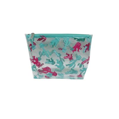 China Custom Fashion Fashion Cactus Printing Transparent TPU Makeup Bag Girls Travel Toiletry Bag PVC Cosmetic Bag for sale