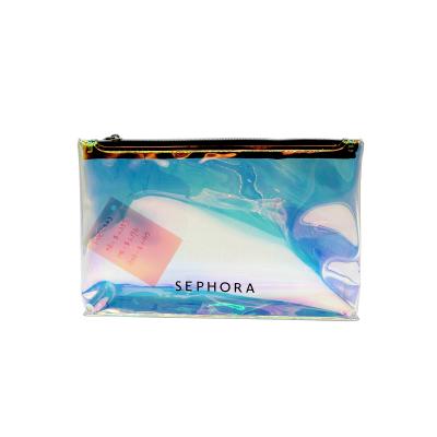 China Hot Selling Fashion Customized Logo Holographic Cosmetic Bag Clear PVC Zipper Makeup Bag Hologram Bag for sale