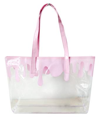 China Custom Recyclable Transparent Clear Clear Reusable Tote Shopping Bag Large Capacity PVC Beach Bag Tote Bag for sale