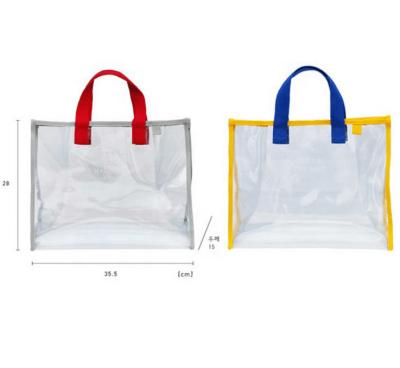 China Fashion Large Capacity Promotional Clear PVC Transparent Beach Bag Custom Logo Waterproof Tote Bag Handbag for sale