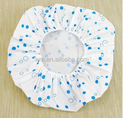 China Viable Customized Printed Reusable PVC Shower Cap Single Layer Plastic Waterproof Shower Cap for sale