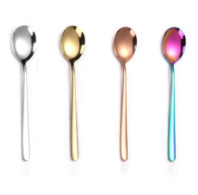 China Metal Style Gold Silver Brass Durable Elegant Korean 410 Stainless Steel Long Rose Gold Rainbow Food Serving Serving Spoon for sale