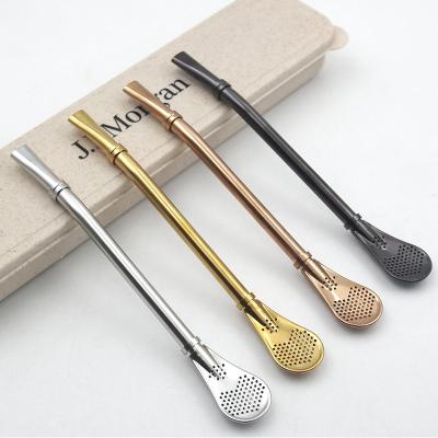 China Hotel Restaurant Wedding Gift Gold Metal 304 Stainless Steel Juice Tea Milk Filter Straw Drinking Spoon Multifunctional Home Silver Black for sale