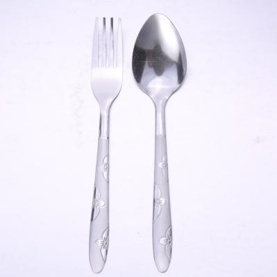 China Viable Wholesale Cheap Silverware Flatware 410 Stainless Steel Metal Spoon and Fork Single Polishing Silver Serving Set for sale