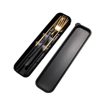 China Viable Korean Style School Office Travel Stainless Steel Spoon Fork Portable Gold Chopsticks Paint Handle Cutlery Set With Case Box for sale