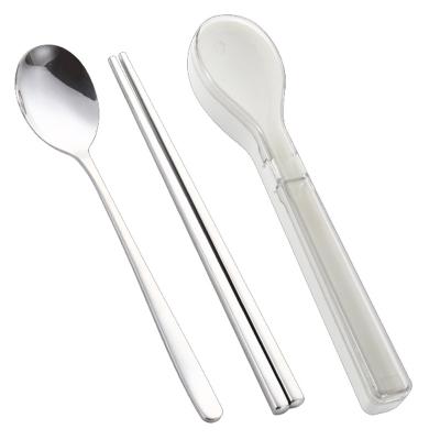 China Sustainable Portable Silver Stainless Steel 410 A Spoon And Chopsticks Travel Camping Flatware Cutlery Set With Case for sale