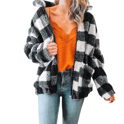 China 2021 New Arrival Autumn Winter Women's Fashion Reversible Loose Temperament Plaid Plush Coat Jackets Top Women for sale