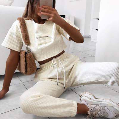 China Autumn Winter New Solid Color QUICK DRY fashion women crop top straight loose high waist stitching casual pants sets pants two piece set for sale