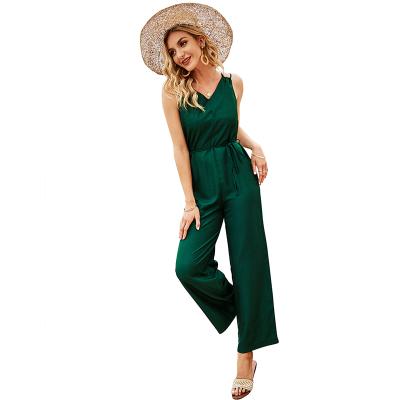 China New Arrival QUICK DRY Women's Summer Dungarees Green White Sling Sleeveless Jumpsuit Casual One Piece Overalls for sale