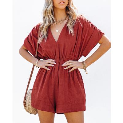 China New Hot Selling Summer Women's Casual V-Neck Sleeve Overalls Women QUICK DRY Solid Color Short High Waist for sale