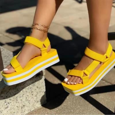 China Fashion trend ready to ship thick bottom square Toe Beach Sandals summer color new sandals for sale