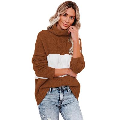 China 2021 Autumn Winter New Striped Loose Turtle Neck Sweater Anti-wrinkle Knitted Sweater Women's Wear Outerwear Coat Sweater for sale