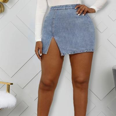 China Anti-Static High Waist Shorts Skinny Denim Front Split Blue Jean Women Mini Lady Jean Skirt for sale