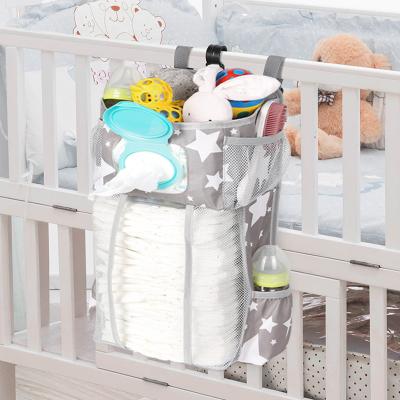 China Dropshipping Baby Bedside Organizer Multifunctional Grey Oxford Cloth Baby Bed Crib Hanging Bag for sale