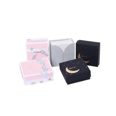 China Recyclable Black Paper Boxes For Earring And Ring Packaging Jewelry Box With Inventory for sale