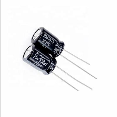 China Original Electric Instrument Toy 330uF 25V Plug In Aluminum Electrolytic Capacitor 6.3x11mm 105 Degree (200pcs/lot) Quality Reliable Shape Good Price for sale