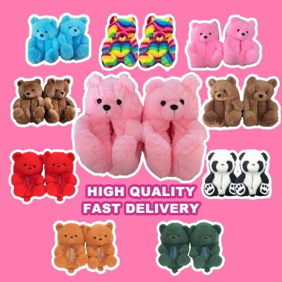 China Lady Sandals Slides Adult Teddy Bear Slipper For Women Girls Fashion Trend Winter Faux Fur Bedroom Shoe Large Fluffy Fluffy Plush Toddler Girls Kids for sale