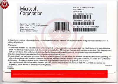 China Microsoft Windows 10 Coa Pro OEM 64 Bit Software Full Version Italian / French / English for sale