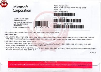 China OEM del DVD del pedazo del sistema operativo 64 de Microsoft Windows 10/licencia de Windows Fpp en venta