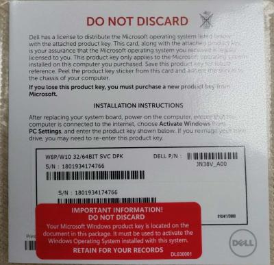 China Lengua inglesa de la etiqueta engomada dominante del producto del Svc Dpk Windows 10 del pedazo de Microsoft W8p/W10 32/64 en venta