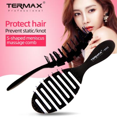 China Salon Hairbrush Wide Tooth Hair Bristle Massage Comb Curved Ribs Comb Large Curved Comb for sale