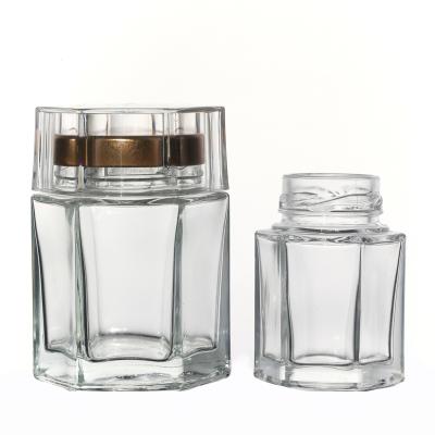 China Factory Supply Canned Food Factory Supply Crystal High Quality Customize 190ml Hexagon Glass Food Storage Jars With Lids Wholesale for sale