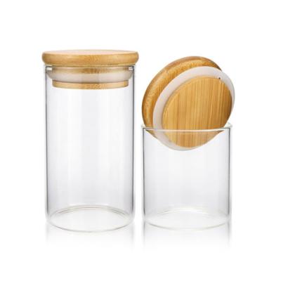 China Hot Sale Food Storage Food Storage Glass Jars 250ml 500ml 1000ml With Lid Sealing Caps Bamboo Transparent Jars Suppliers for sale