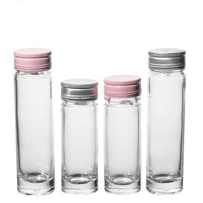 China Beverage Customized Double Wall Glass Water Bottles With Metal Lids 70ml 100ml Small Glass Bottles For Soft Drinks for sale