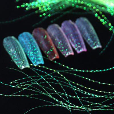 China Hot Fashionable Trend Nail Art Designs Nail Sticker 3D Aurora Fluorescent Fiberglass Wire Silk Line Wrinkled Instant Glow In The Dark Nail for sale