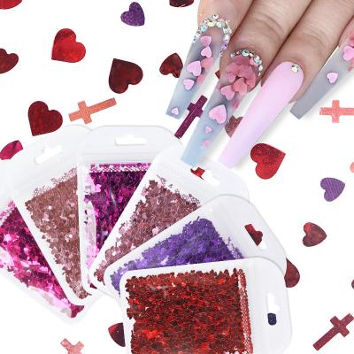 China Fashion Mixed Size Nail Glitter Heart Shape Cross Sequins Nail Art Flakes Sequin Holographic Nail Glitter for sale