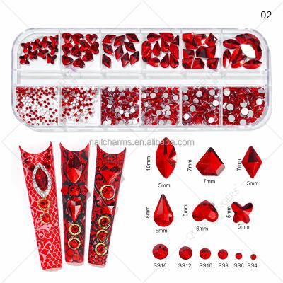 China Hot Selling Fashionable 3D Shape Rhinestones Flatback Nail Art Crystal Heart Stones Box AB Mixed Diamond Glass Nail Sets For Nails for sale