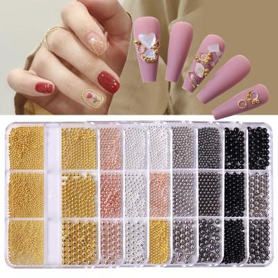 China Fashionable Multi Size Round Nail Art Metal Studs Caviar Beads Micro Gravel Nail Salon Decor Accessories Set 3D Nail Art Beads for sale