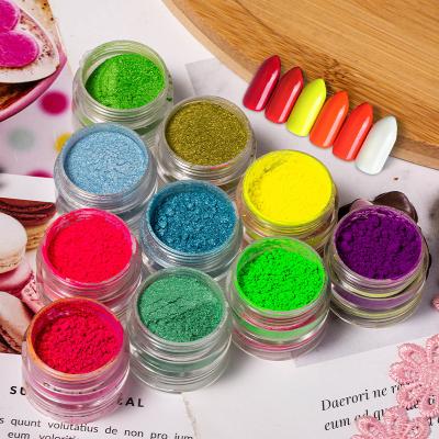 China Fashionable Acrylic Nail Powder Low Price Fluorescent Neon Color Glow In The Dark Mica Candy Nail Dye Private Label for sale