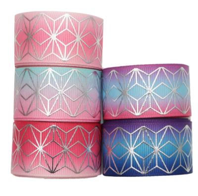 China High Tenacity 25mm Hot Craft Pattern Geometric Gradient Color Ribbed Ribbon Jewelry Accessories Gift Wrapping Ribbon for sale