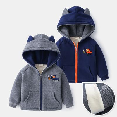 China Anti-pilling kids wear plush thickened baby boy hoodies hooded sweatshirt 2021 fashion winter kids boys zipper jackets new for sale