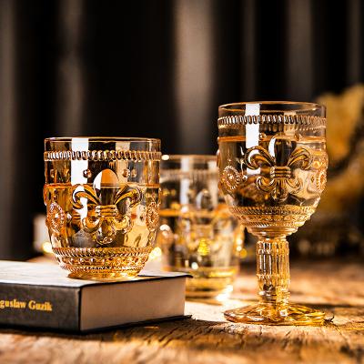 China Art Decor Factory Direct Crystal Embossed Gold Edged Glass Wine Mug For Drinkware for sale