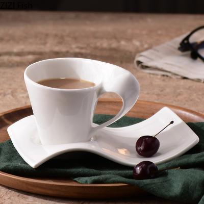 China Stored European Style Wave Shape Ceramic Coffee Cup Afternoon Tea Cup With Saucer Creativity Home Ministry Coffee Set for sale