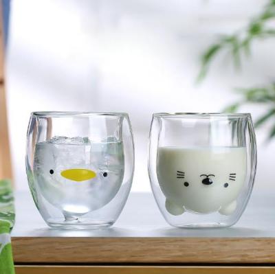 China Cold Drink Minimalist Fashion Clear Handmade Animal Shaped Double Glass Wall Glass Beverage Cup for sale