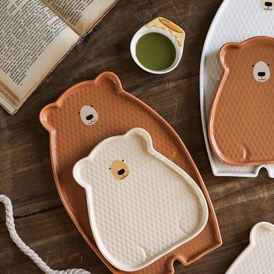 China Sustainable Insist Popular Food Safe Kids Use Dinner Dish Cute Bear Ceramic Dumpling Dish With Vinegar Dish for sale