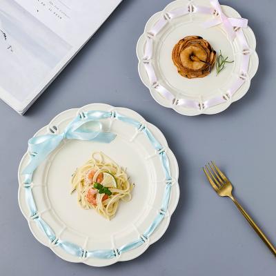 China Retro Minimalist Ceramic Dinner Dish Steak Dish and Plates Floral Shape Charger Dish to Wedding Lace Inlay for sale