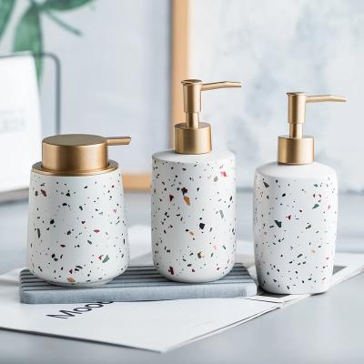 China Popular Ins Sanitizer Storage Bottle Terrazzo Model Shower Gel Shampoo Bathroom Ceramic Stocked Lotion Bottle Set for sale