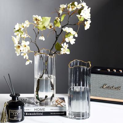 China Eco-friendly Nordic Creative Glass Table Top Flower Vases Hydroponic Gold Rim Crystal Vase For Wedding for sale