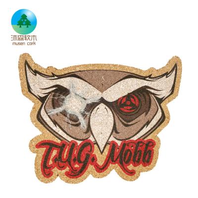 China Viable Wholesale Musen Nature Logo Customize Color And Size Customize Cork Coaster Soft Wood Coaster Cartoon Owl Mats And Irregular Pads for sale