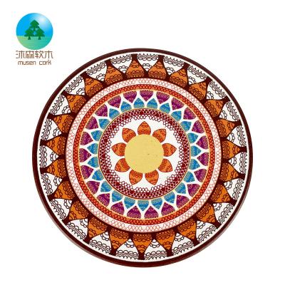 China Musen Environmentally Friendly Custom Logo Coaster For Absorbent Stone Ceramic Mandala Coaster Drink Coaster Set With Cork Base for sale