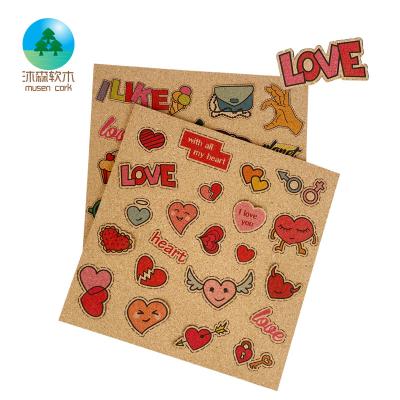 China Eco Musen Wholesale Customize Nature Cork 2picture Cork Sticker UV Printing Self Adhesive Stickers for sale