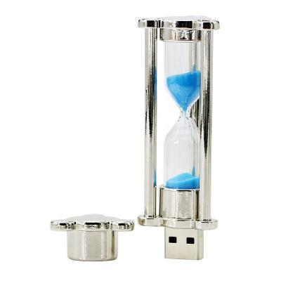 China Metal + Crystal Cry Metal Sand Clock Stal USB Flash Drive 2.0 8gb 16gb Memory Stick 32gb 64gb Sand Glass USB Flash Drives Bulk Cheap for sale